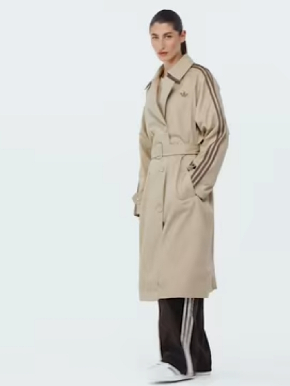 adidas Beige Trench Coat with Signature Three Stripes